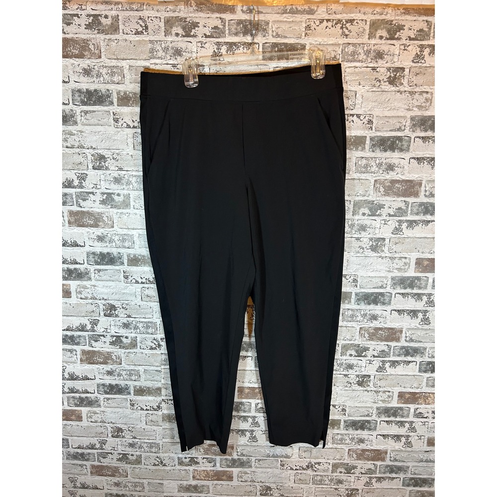 Athleta Tapered Ankle Pants Womens 14 Black Ribbed Waist Side Stripe